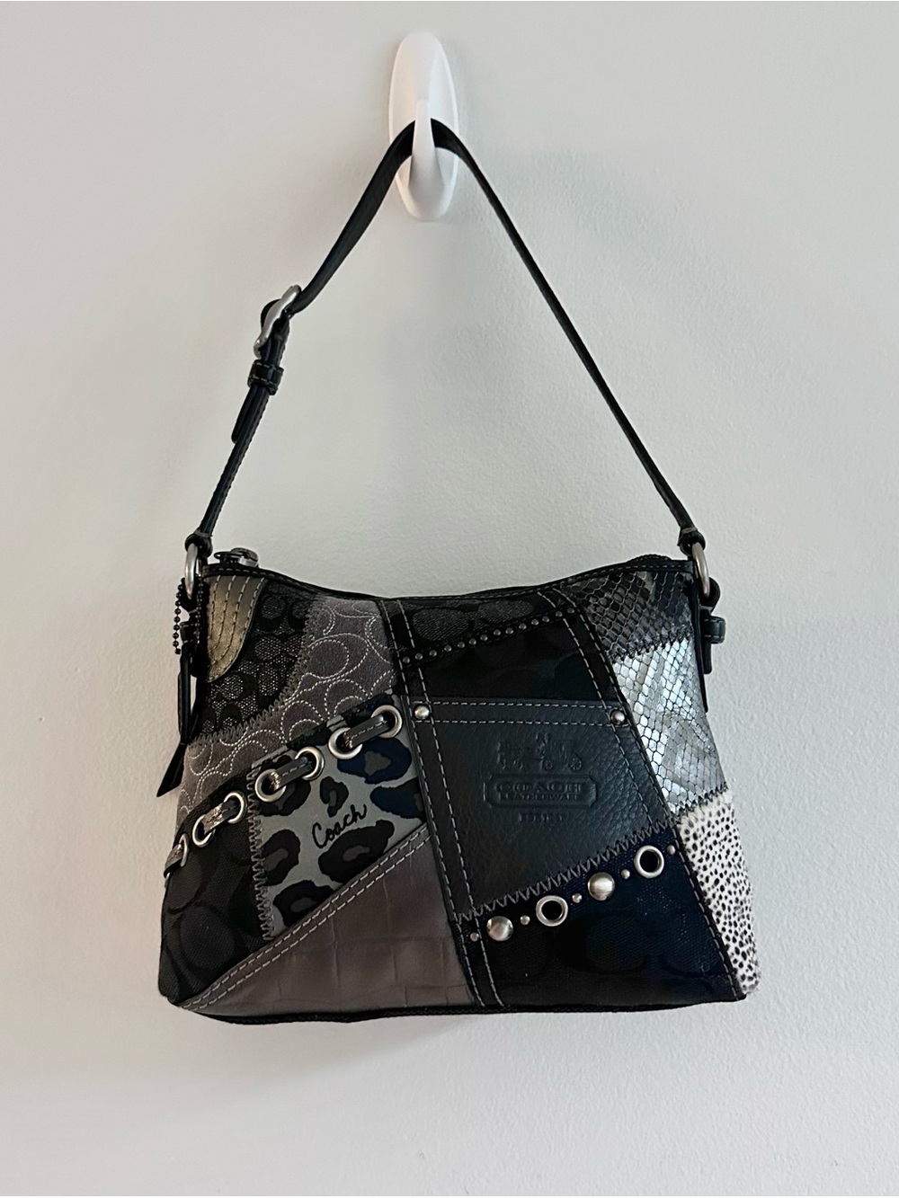 Vintage Y2K Coach 42005 Patchwork Signature Sufflette Canvas Leather Tote